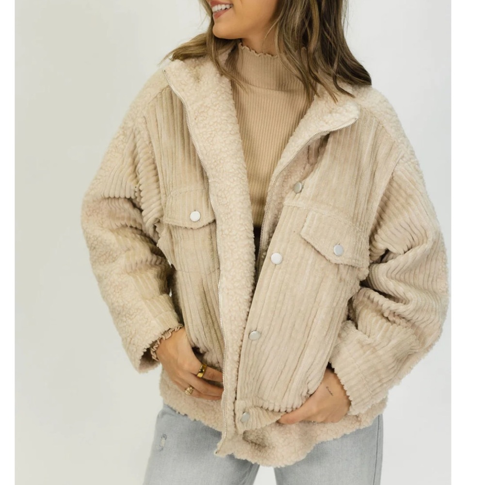 Cozy Tan Corduroy Sherpa Jacket